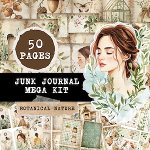 Druckbares Journal Kit Digitaler Download Botanische Natur Vintage Ephemera Garten Handwerk Papiere Tags Karten Umschläge wählerische Schnitte Folio Taschen