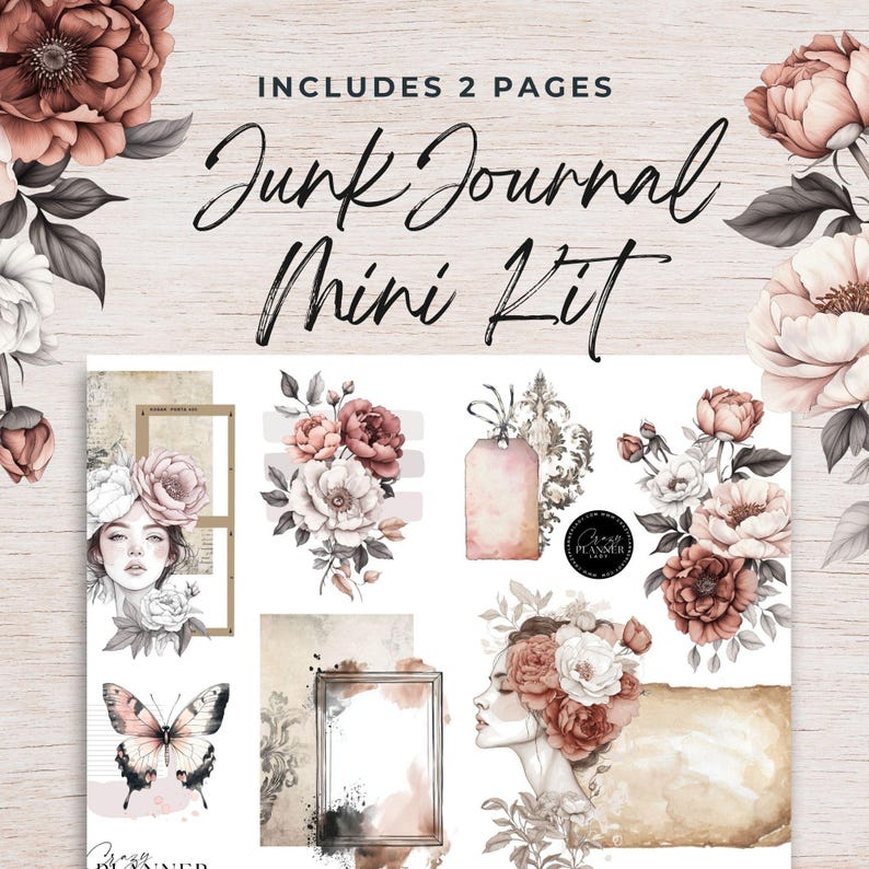 Junk Journal Mini Kit Printable, Vintage Ephemera Set, Stickers and ...