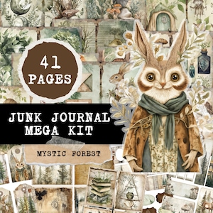 Kit di diario stampabile da scaricare in formato digitale Tema foresta mistica Natura Vintage Ephemera Carte artigianali Etichette Biglietti Buste Tagli elaborati