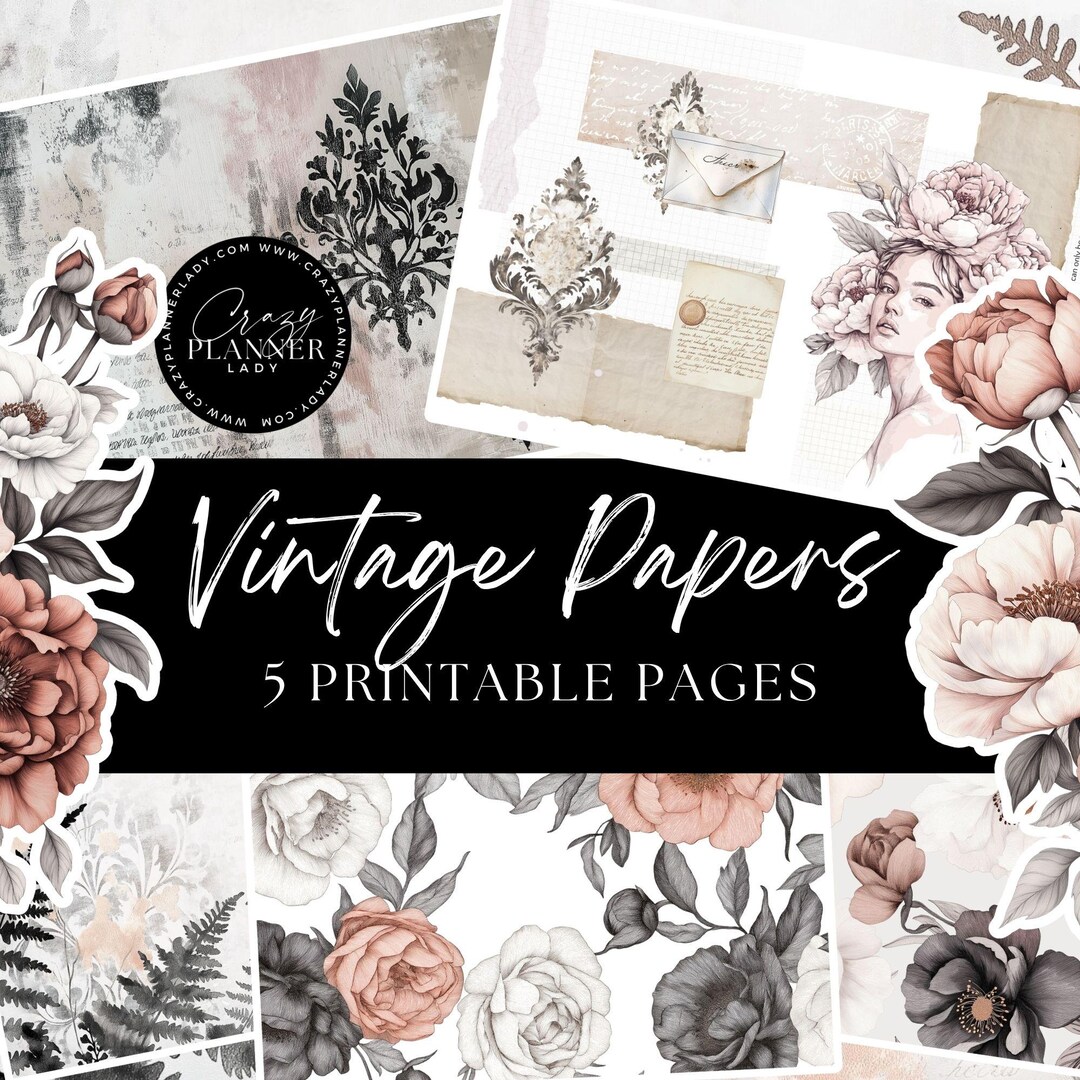 Vintage Junk Journal Papers, Neutral Grunge Backgrounds, Scrapbook Pack ...