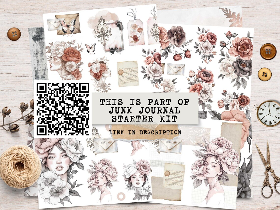 Junk Journal Mini Kit Printable, Vintage Ephemera Set, Stickers and ...