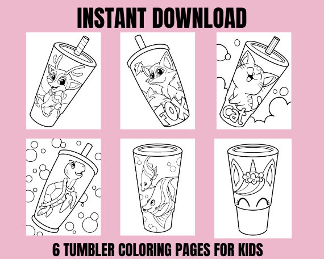 Animal Tumbler Coloring Pages Set of 6 Fun and Adorable - Etsy