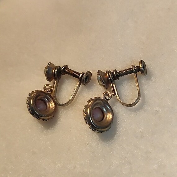 Vintage Faux Opal and Rhinestone Screw Back Earri… - image 3