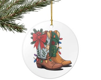 Ornament kerstcowboylaarzen | Westerse vakantielaars keramisch ornament