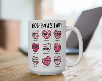 Motivational Heart Gift for Her, Gift for Special Friend, Gift for Mom, Daughter of the King Gift Mug, Coffee "I AM" Gift Under 20