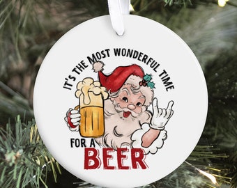 Funny Santa Ornament, Beer Christmas Ornament, Beer Ornament, Adult Christmas Ornament, Santa Ornament, Beer Lover Gift, Retro Gift Under 20