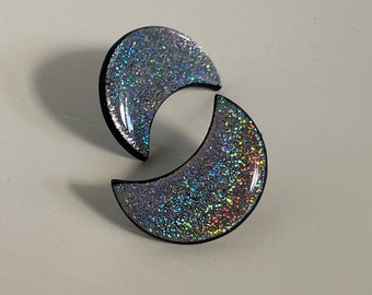 HOLOGRAPHIC CRESCENT MOONS | Polymer clay earrings | Clay earrings | Everyday Polymer Clay Jewelry