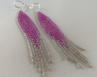 FESTIVE FRINGE EARRINGS in pink | beaded earrings | beaded fringe earrings | pink earrings  | seed bead | fringe