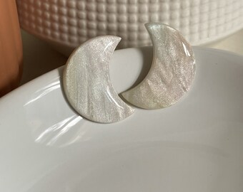 PEARL CRESCENT MOONS | Polymer clay earrings | Clay earrings | Everyday Polymer Clay Jewelry