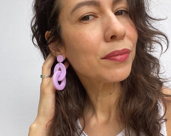 CHUNKY LINKS in Lavender | Lavender earrings | Clay earrings | Everyday Polymer Clay Jewelry
