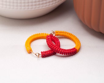 Red and Light Orange Beaded Hoops
