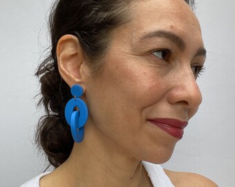 CHUNKY LINKS in Cobalt | Cobalt earrings | Clay earrings | Everyday Polymer Clay Jewelry