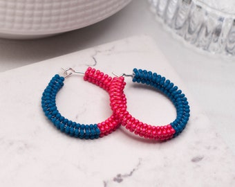 Watermelon and Blue Beaded Hoops