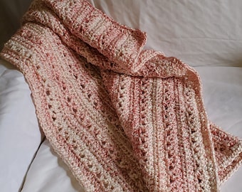 Crocheted Baby Afghan, Handmade Baby Afghan, Baby Shower Gift, Super soft acrylic afghan in a creamy pink/red. 27x34 inches, Available now.