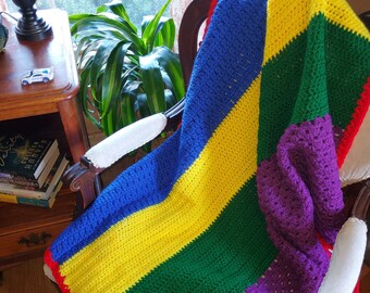 Crocheted Handmade Afghans, Crocheted Throws, Handmade Afghans Crocheted Afghans, Afghans and Throws, 40x50inches, Multi Color Stripe Blocks