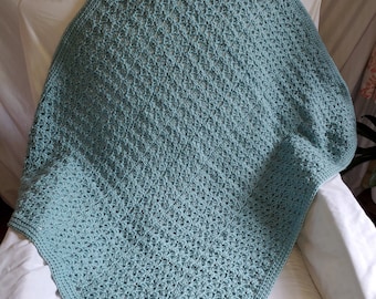 Handmade Crocheted Afghan, Childs Afghan, Traveling Lapghan, Baby Shower, Gender-Neutral, Light Agua, 34x38 inches, Acrylic yarn.