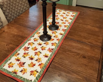 Handmade Quilted Table Runner is insulated for heat protection. Bright natural colors bring a  fall feel for a natural look in your home.