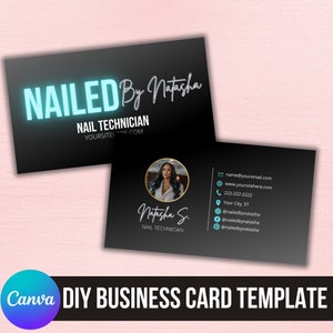 Bearbeitbare Nail Tech Visitenkarte Canva Vollständig anpassbar | DIY Visitenkarte Kosmetikerin Kosmetikerin Luxury Aesthetic