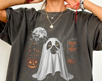Halloween Black Cat Comfort Colors Shirt, Funny Cat Ghost Tee, Spooky Season Creepy Cat Tee for Cat Mom or Dad, Cat Lover Halloween Gift