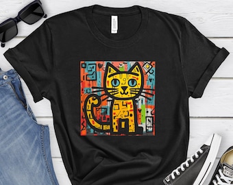 Camiseta con grafiti de gato, camiseta pop art de gato, regalo para amantes de los gatos, camiseta divertida de gato, regalo para amantes del arte, camiseta con estampado de gato, camiseta genial de gato, regalo para mamá y papá gato