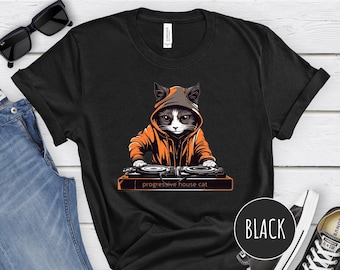 Funny Cat DJ Shirt, Cool DJ Cat TShirt, Electronic Music Cat Tee, Cat Mom Dad Shirt, Cat Lover Gift, Music Lover Shirt, Unique Gift for DJ