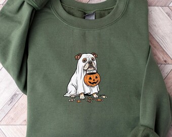 Halloween English Bulldog Sweatshirt, Ghost Dog Crewneck, Bulldog Mom Halloween Gift, Spooky Season Dog Lover Sweater