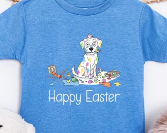 Easter Dog Shirt Kids, Youth & Toddler Funny Dog Painting Easter Eggs Mess Tee, Happy Easter Gift for Kids, Spring Dog Lover Shirt