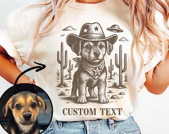 Custom Dog Shirt, Comfort Colors Personalized Dog T-Shirt, Vintage UFO Western Cowboy Dog Shirt, Retro 90s Western TShirt, Dog Lover Gift