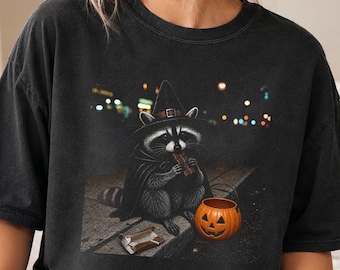 Funny Halloween Feral Raccoon Shirt, Comfort Colors Trash Panda Trick or Treat Tee, Raccoon Lover Gift, Spooky Season Tee