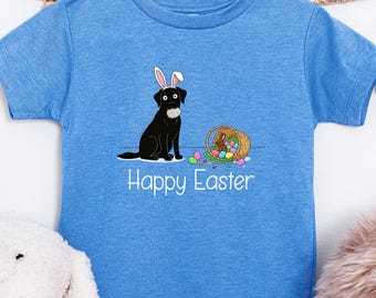 Happy Easter Bunny Dog Shirt Kids, Youth & Toddler Black Lab Bunny Ears Tee, Funny Easter Dog Shirt for Kids, Easter Gift for Children