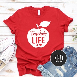 Teacher Life Apple Shirt, Red for Ed T-Shirt, Wednesday Red for Ed, Red Teacher Shirt, Teacher Gift, Funny Teacher Shirt, Cute Teacher Tee