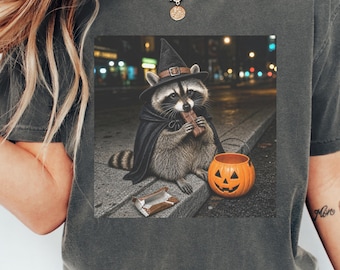 Comfort Colors Witch Raccoon Shirt, Funny Halloween Meme Tee, Feral Raccoon Tee, Raccoon Lover Gift, Spooky Season T-Shirt