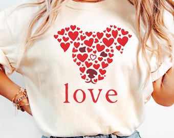 Valentine's Day Dog Shirt, Cute Puppy Hearts T-Shirt, Heart Dog Love Graphic Tee, Gift for Dog Mom, Dog Lover Valentine Sweatshirt