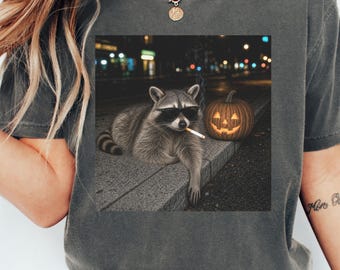 Comfort Colors Halloween Raccoon Shirt, Funny Feral Raccoon Meme Tee, Raccoon Lover Halloween Gift, Spooky Season Pumpkin T-Shirt