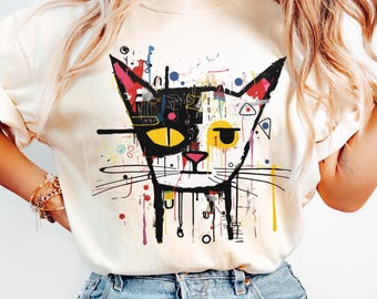 Graffiti Cat Art Shirt, Trendy Cat Shirt, Funny Cat Shirt, Graffiti Style Graphic Tee, Cat Lover Shirt, Pet Art Shirt, Cat Mom Dad Gift