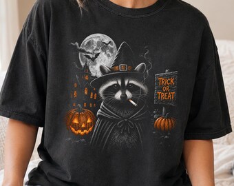 Comfort Colors Feral Raccoon Halloween Shirt, Funny Raccoon Witch Tee, Spooky Season Raccoon Lover Gift, Animal Meme Graphic Tee