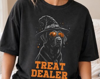 Comfort Colors Funny Dog Halloween Shirt, Treat Dealer Black Labrador Tee, Spooky Season Dog Lover Shirt, Dog Lover T-Shirt, Lab Mom Gift