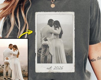 Custom Couple Photo Shirt, Personalized Vintage Photo And Year Tee, Anniversary Gift, Engagement T-Shirt, Gift for Couples or Girlfriend