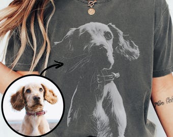 Custom Dog Photo Shirt, Comfort Colors Personalized Cat Vintage Portrait Tee, Pet Memorial Gift, Custom Your Photo T-Shirt, Dog Lover Gift