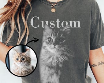 Custom Cat Photo Shirt, Comfort Colors Personalized Dog Vintage Portrait Tee, Pet Memorial Gift, Custom Your Photo T-Shirt, Cat Lover Gift