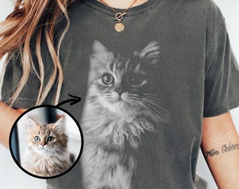 Custom Cat Photo Shirt, Comfort Colors Personalized Dog Vintage Portrait Tee, Pet Memorial Gift, Custom Your Photo T-Shirt, Cat Lover Gift
