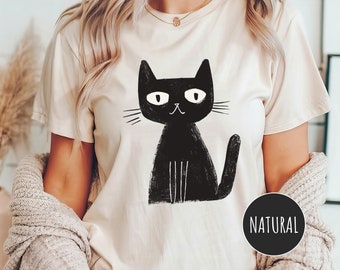 Black Cat Shirt, Cat Graphic Tee, Minimalist Cat Art Shirt, Black Cat Gifts, Cat Halloween Shirt, Cat Shirt Women, Cat Mom Gift, Cat Lover
