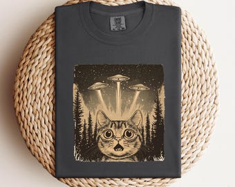Camiseta retro de los 90 con gato de Comfort Colors, camiseta vintage con selfie de gato OVNI, camiseta divertida con meme de gato, camiseta nostálgica para amantes de los gatos, camiseta de regalo divertida