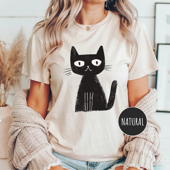 Black Cat Shirt, Cat Graphic Tee, Minimalist Cat Art Shirt, Black Cat Gifts, Cat Halloween Shirt, Cat Shirt Women, Cat Mom Gift, Cat Lover