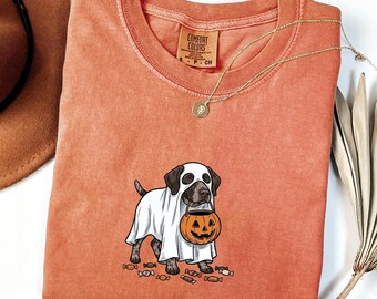 German Shorthair Halloween Shirt, Comfort Colors Ghost Dog Tee, Shorthaired Pointer Dog Mom Halloween Gift, Spooky Season Dog Lover Shirt