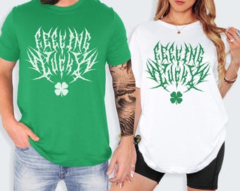 Camiseta de death metal con suerte para el Día de San Patricio, divertida camiseta gótica con trébol, regalo de heavy metal irlandés, divertida camiseta para el Día de San Patricio