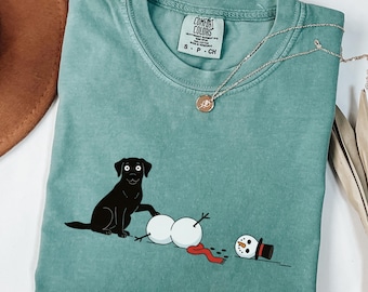 Camiseta navideña para perro, Camiseta navideña divertida para perro de Comfort Colors, Camiseta navideña de muñeco de nieve, Regalo para amantes de los perros, Camiseta navideña adorable para perro, Regalo para mamá perruna