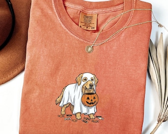 Golden Retriever Halloween Tee, Comfort Colors Ghost Dog Shirt, Golden Dog Mom Halloween Gift, Spooky Season Dog Lover Shirt