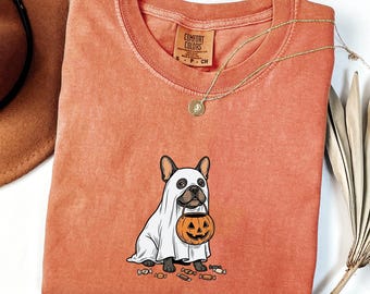 French Bulldog Halloween Tee, Comfort Colors Ghost Dog Shirt, Frenchie Dog Mom Halloween Gift, Spooky Season Dog Lover Shirt