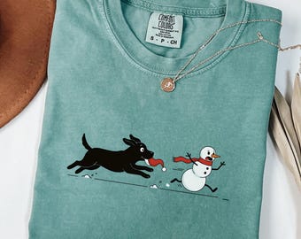 Camiseta navideña para perro, Camiseta navideña divertida para perro de Comfort Colors, Camiseta navideña de muñeco de nieve, Regalo para amantes de los perros, Camiseta navideña adorable para perro, Regalo para mamá perruna